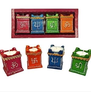 4 Pc Tulsi Clay Diya Diwali Dia with Filled Wax Wicks Puja Pooja Traditional